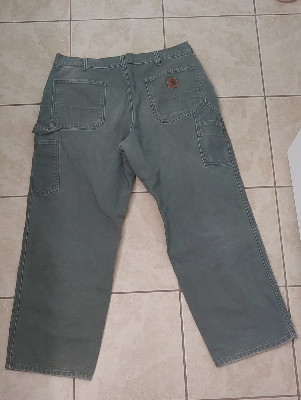Vintage Carhartt Carpenter Pants Green Dungaree Canvas Work Pants Size 36x30
